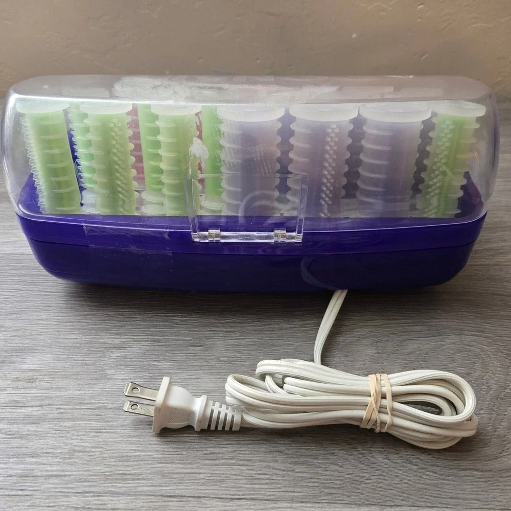Conair Purple Hot Rollers Set Easy Start Multi-Size Heated Hair Curlers 7 Clips